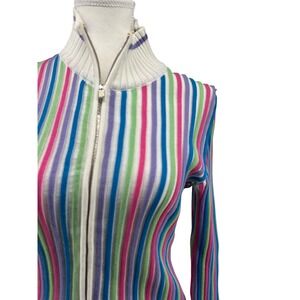 Paul Shark Yachting Striped Zip Up Sweater Women L Multicolored‎ Made Italy s